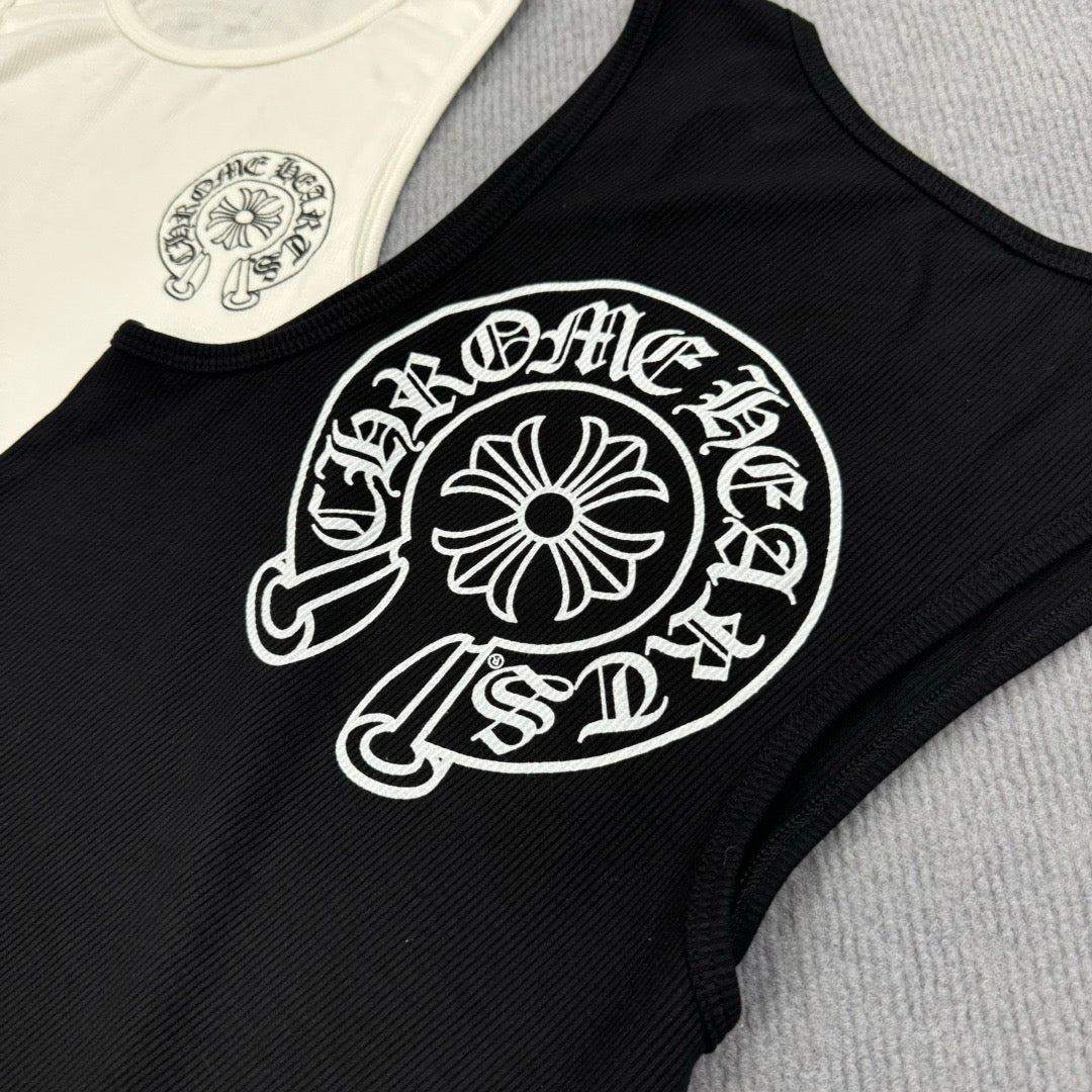 Chrome Hearts Horseshoe Logo Ribbed Tank Top – Black / White