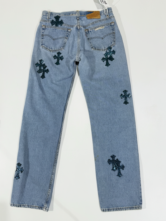 Chrome Hearts Custom Levi’s 501 Galaxy Patch Jeans – W33