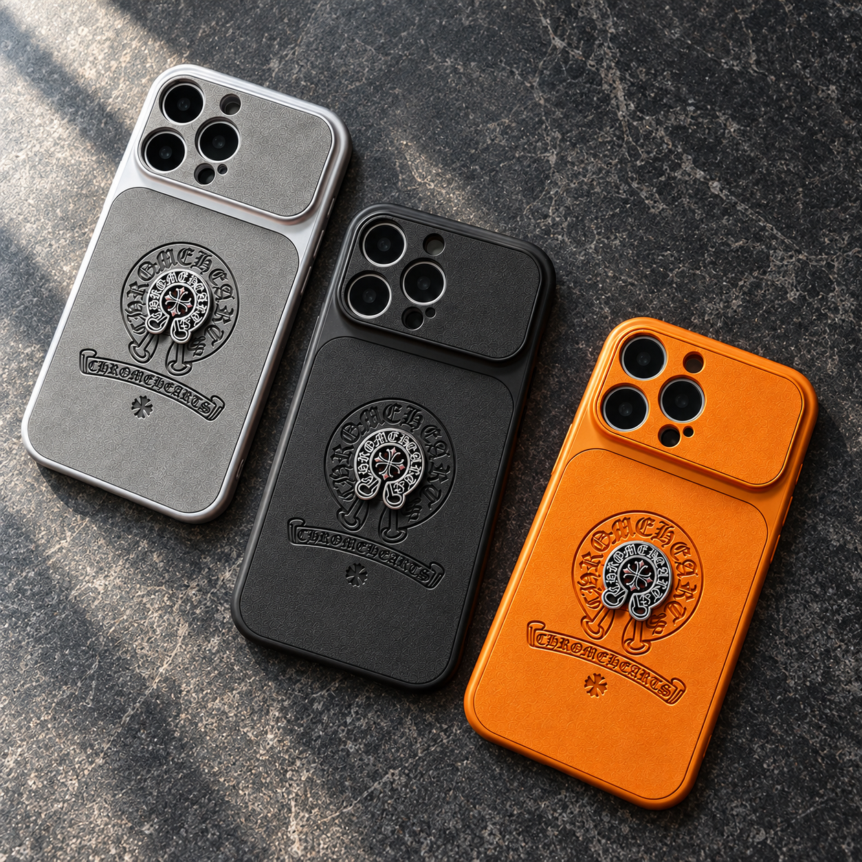 Chrome Hearts Horseshoe iPhone Case – Black, Silver & Orange