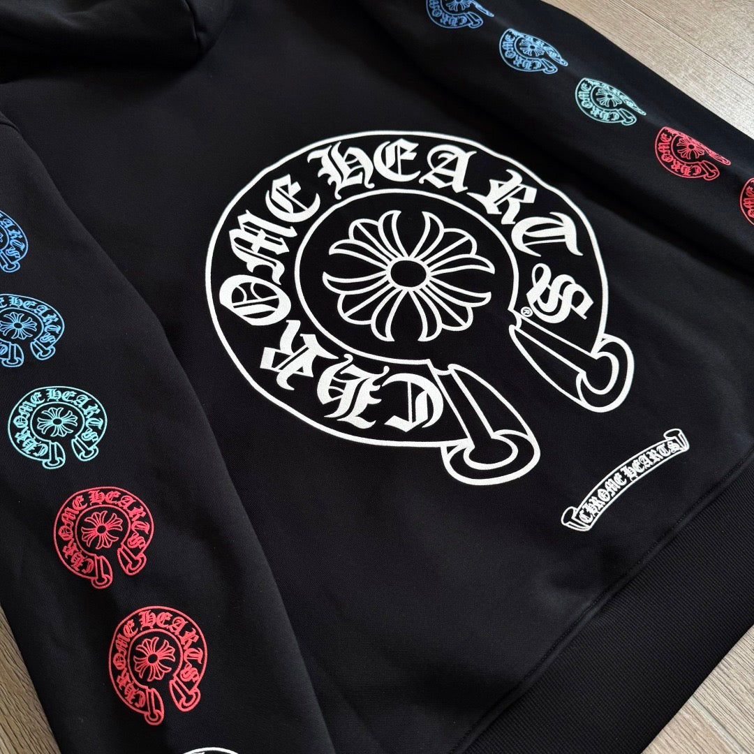 Chrome Hearts Multi-Color Horseshoe Gradient Zip-Up Hoodie – Black