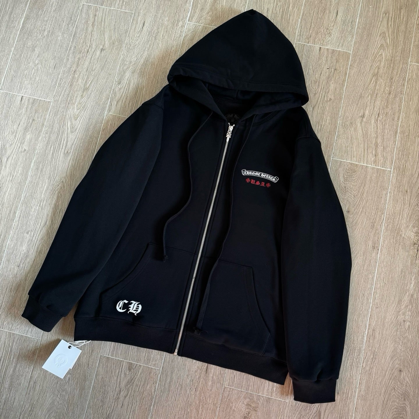 Chrome Hearts USA Flag Cross Zip-Up Hoodie – Black