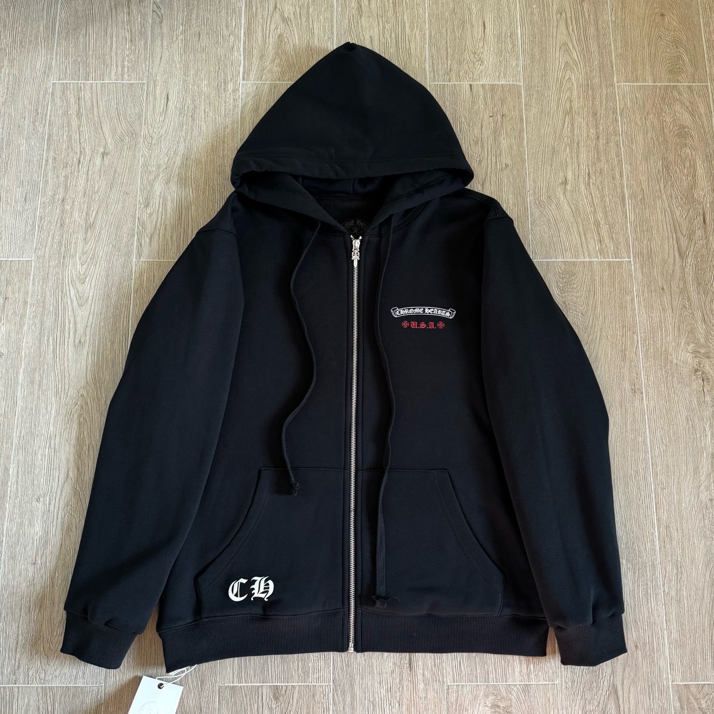 Chrome Hearts USA Flag Cross Zip-Up Hoodie – Black