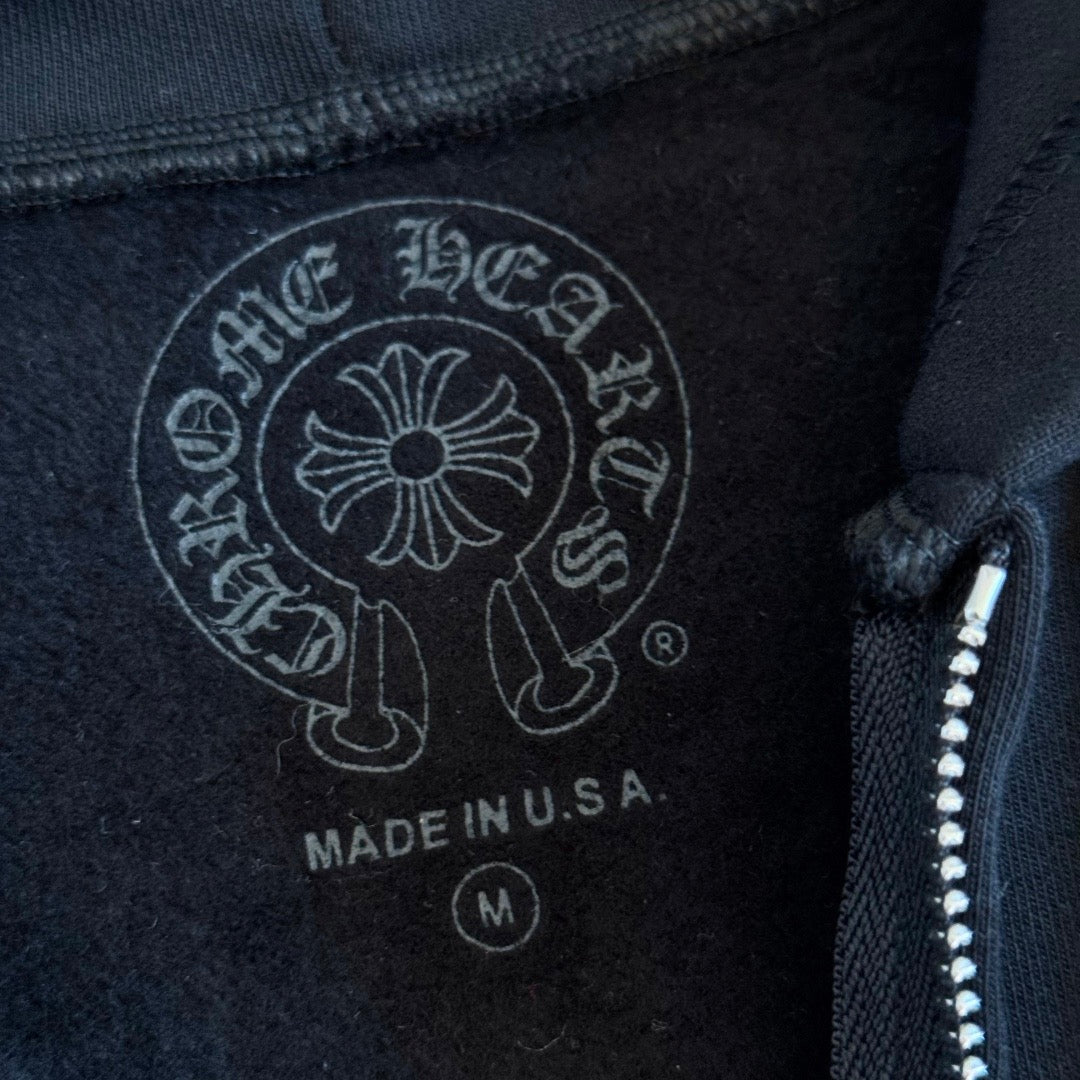 Chrome Hearts Horseshoe Floral Cross-Sleeve Zip-Up Hoodie – Black/Blue