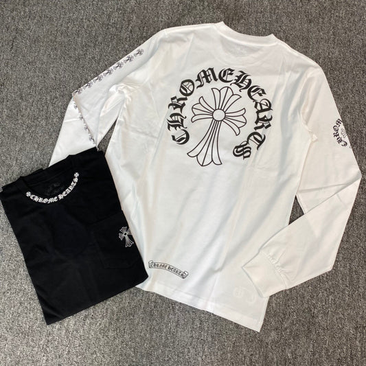Chrome Hearts Neck Logo Floral Cross Long Sleeve T-Shirt