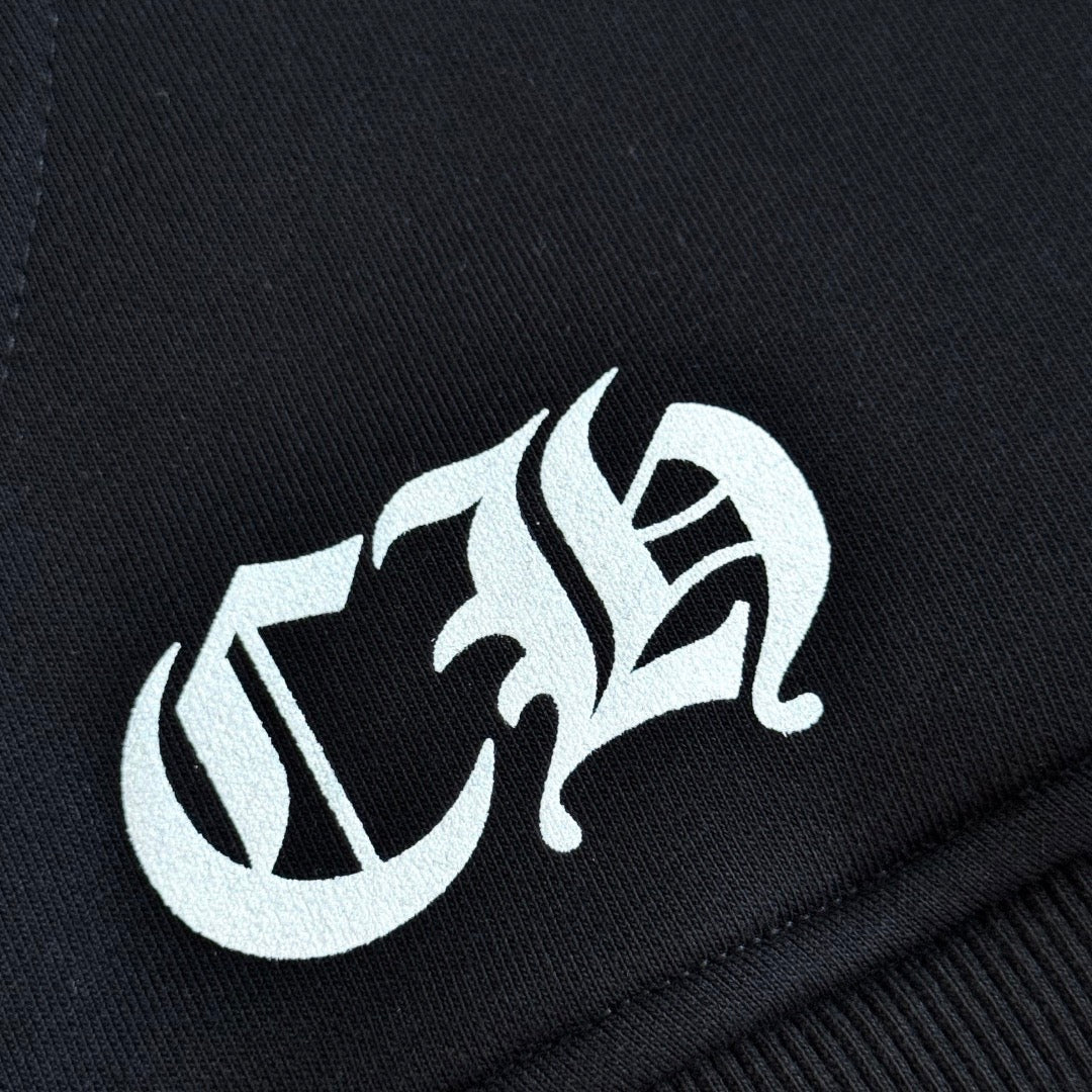 Chrome Hearts Horseshoe Floral Cross-Sleeve Zip-Up Hoodie – Black/Blue