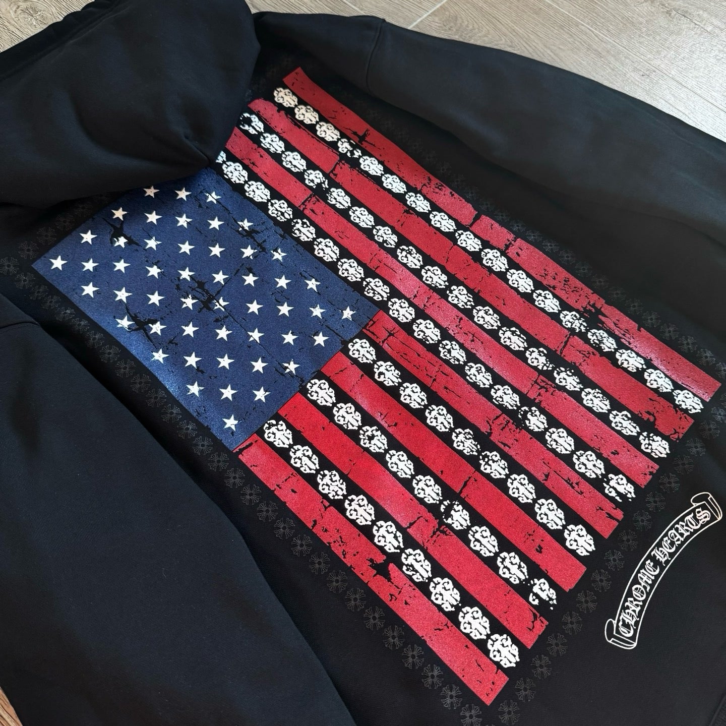 Chrome Hearts USA Flag Cross Zip-Up Hoodie – Black
