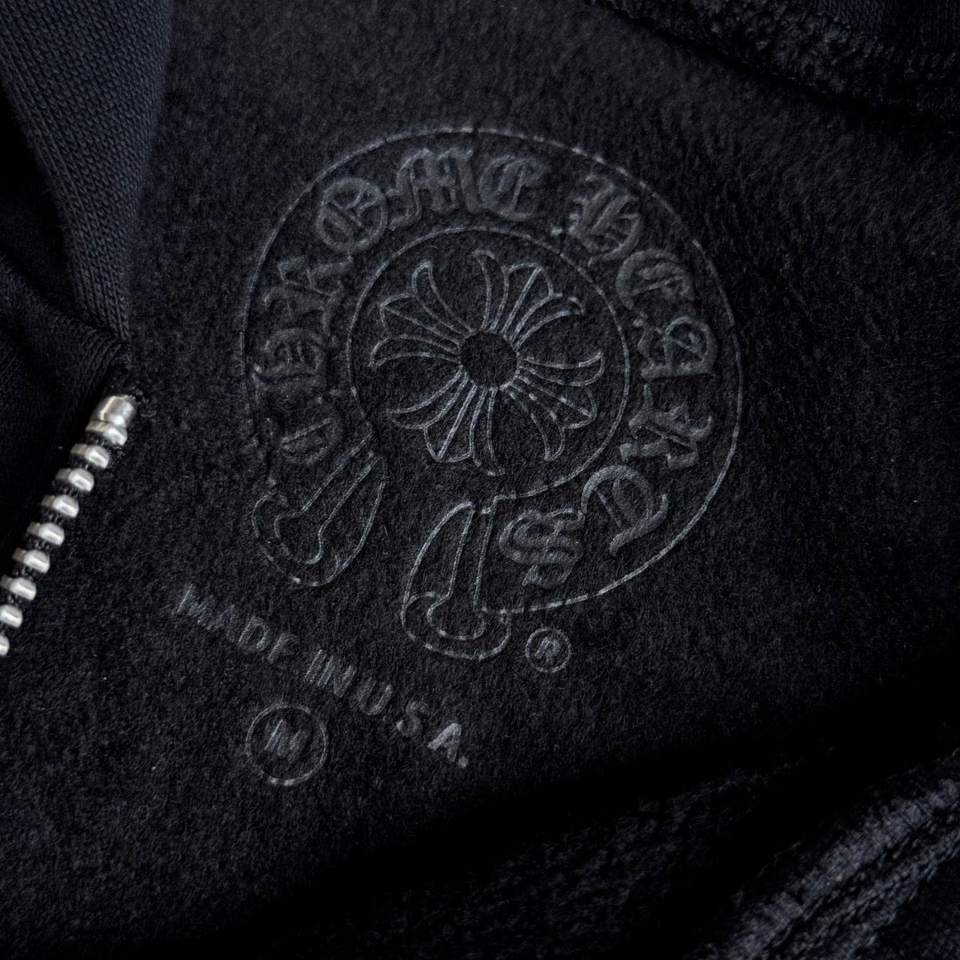 Chrome Hearts Horseshoe Floral Cross-Sleeve Zip-Up Hoodie – Black/White