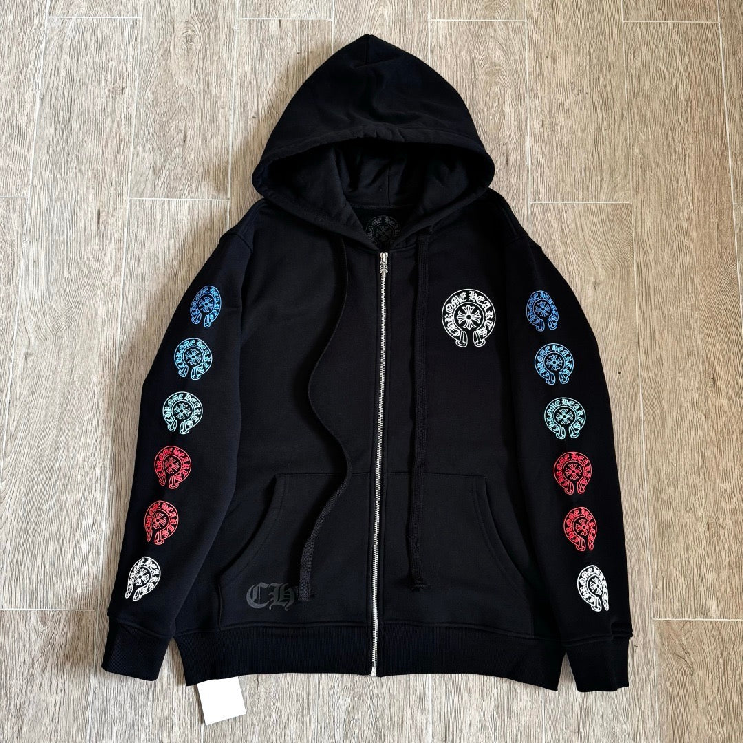 Chrome Hearts Multi-Color Horseshoe Gradient Zip-Up Hoodie – Black
