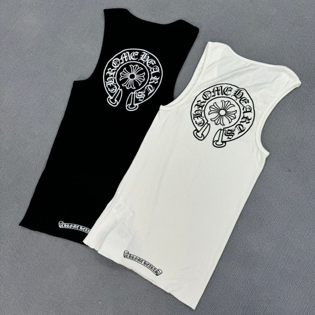 Chrome Hearts Horseshoe Logo Ribbed Tank Top – Black / White