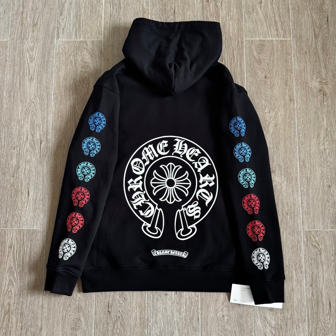 Chrome Hearts Multi-Color Horseshoe Gradient Zip-Up Hoodie – Black