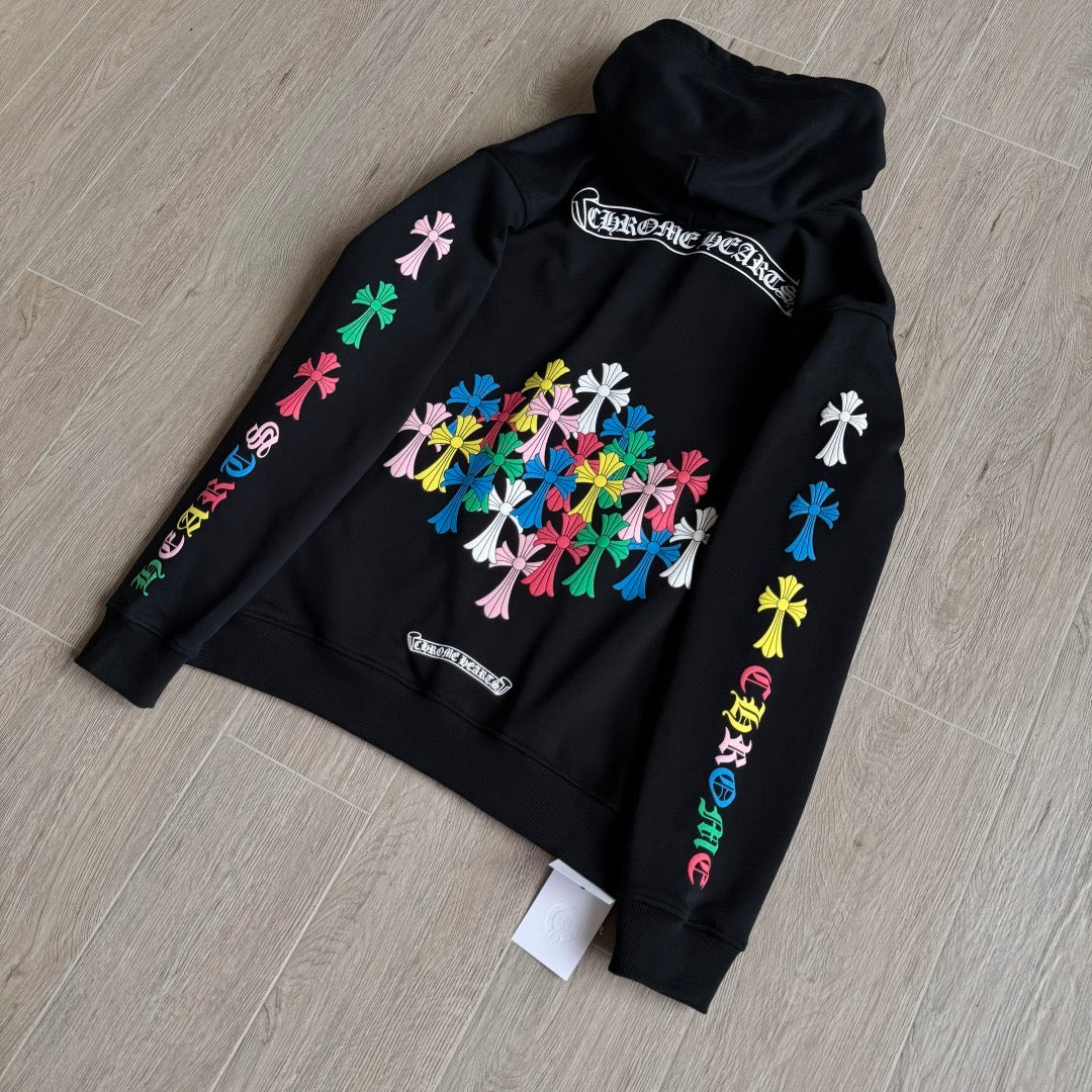 Chrome Hearts Multi-Color Horseshoe Gradient Zip-Up Hoodie – Black