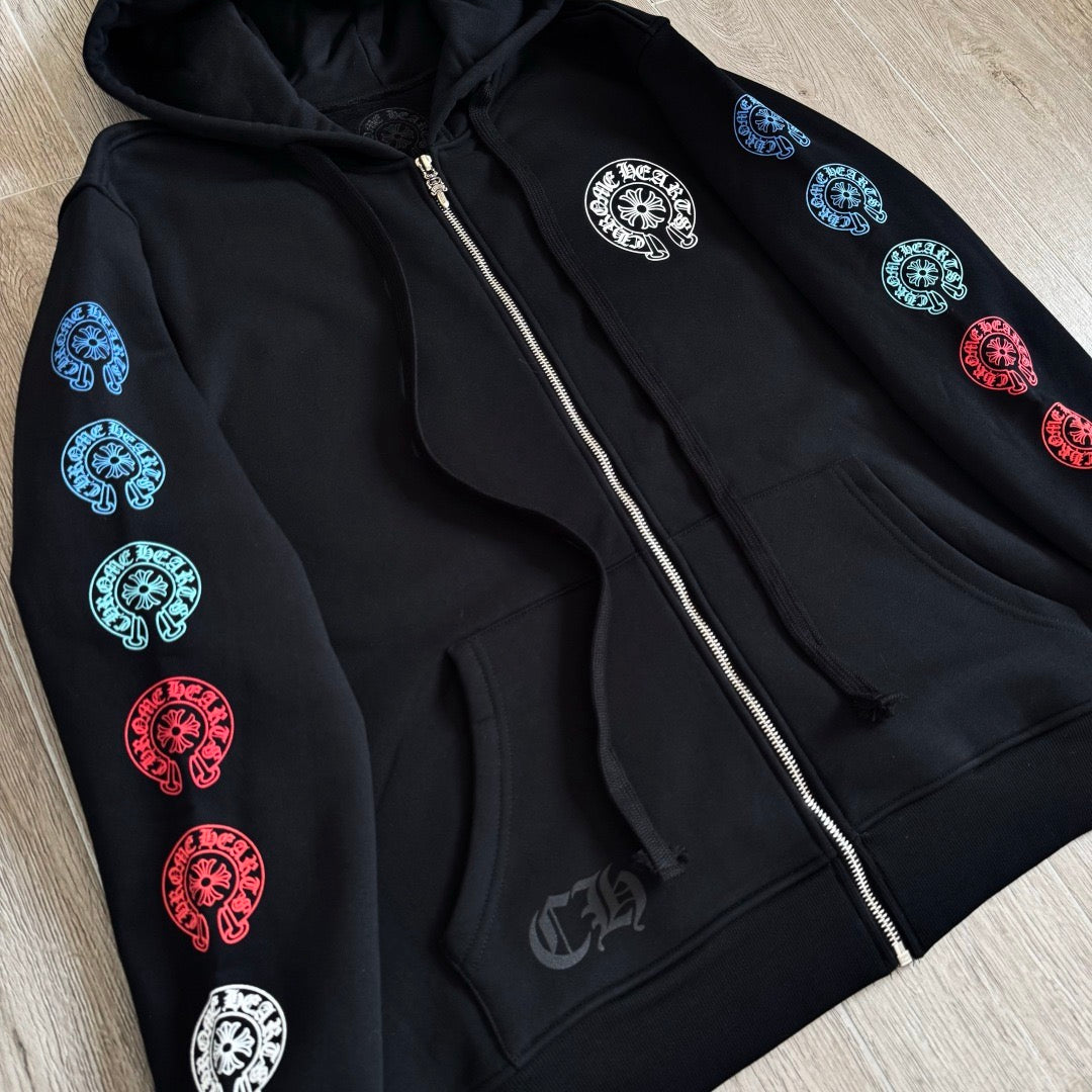 Chrome Hearts Multi-Color Horseshoe Gradient Zip-Up Hoodie – Black