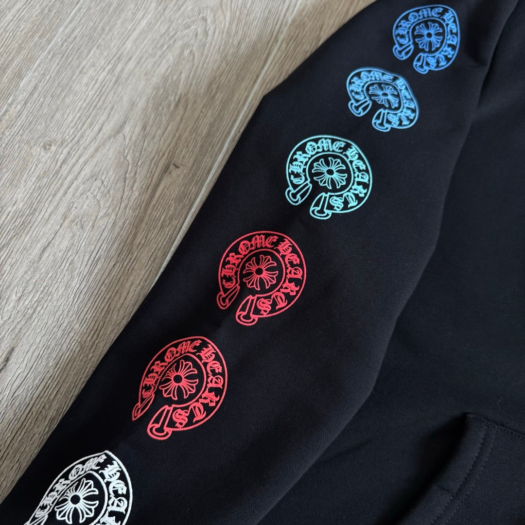 Chrome Hearts Multi-Color Horseshoe Gradient Zip-Up Hoodie – Black