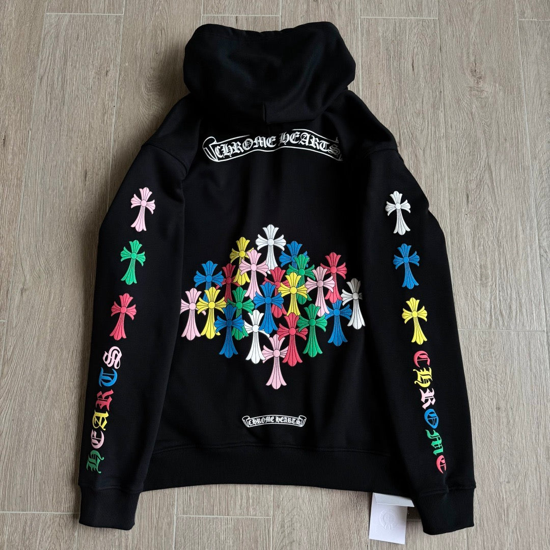 Chrome Hearts Multi-Color Horseshoe Gradient Zip-Up Hoodie – Black