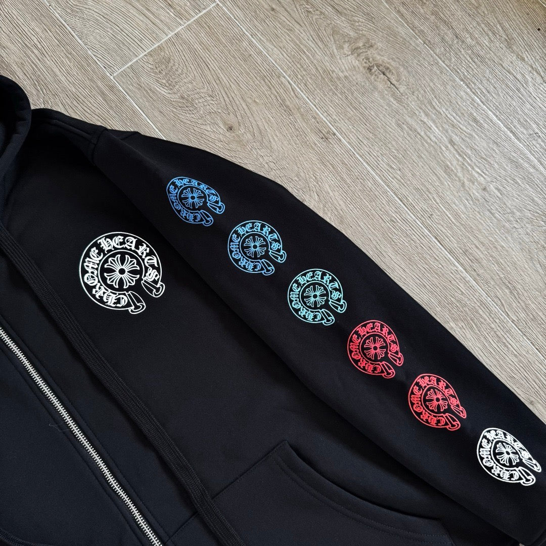 Chrome Hearts Multi-Color Horseshoe Gradient Zip-Up Hoodie – Black