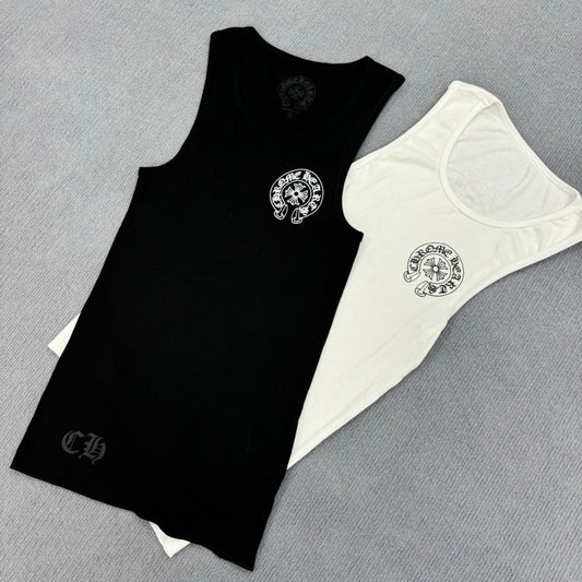 Chrome Hearts Horseshoe Logo Ribbed Tank Top – Black / White