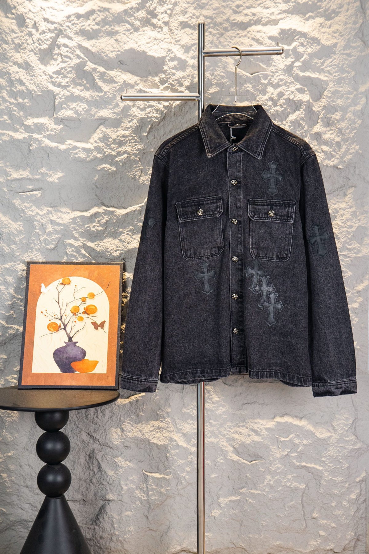 Chrome Hearts Cross Patch Denim Shirt Jacket – Washed Black