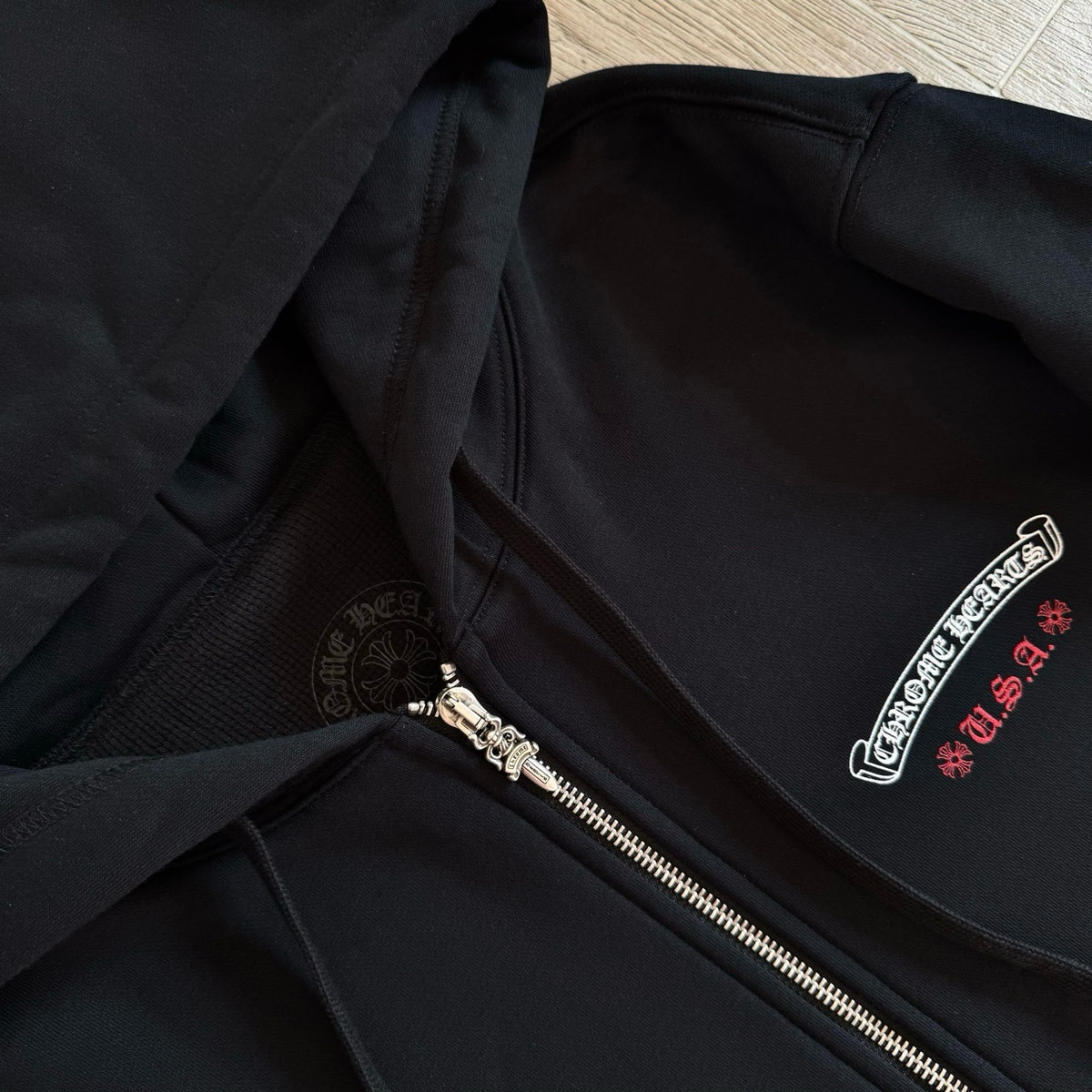 Chrome Hearts USA Flag Cross Zip-Up Hoodie – Black