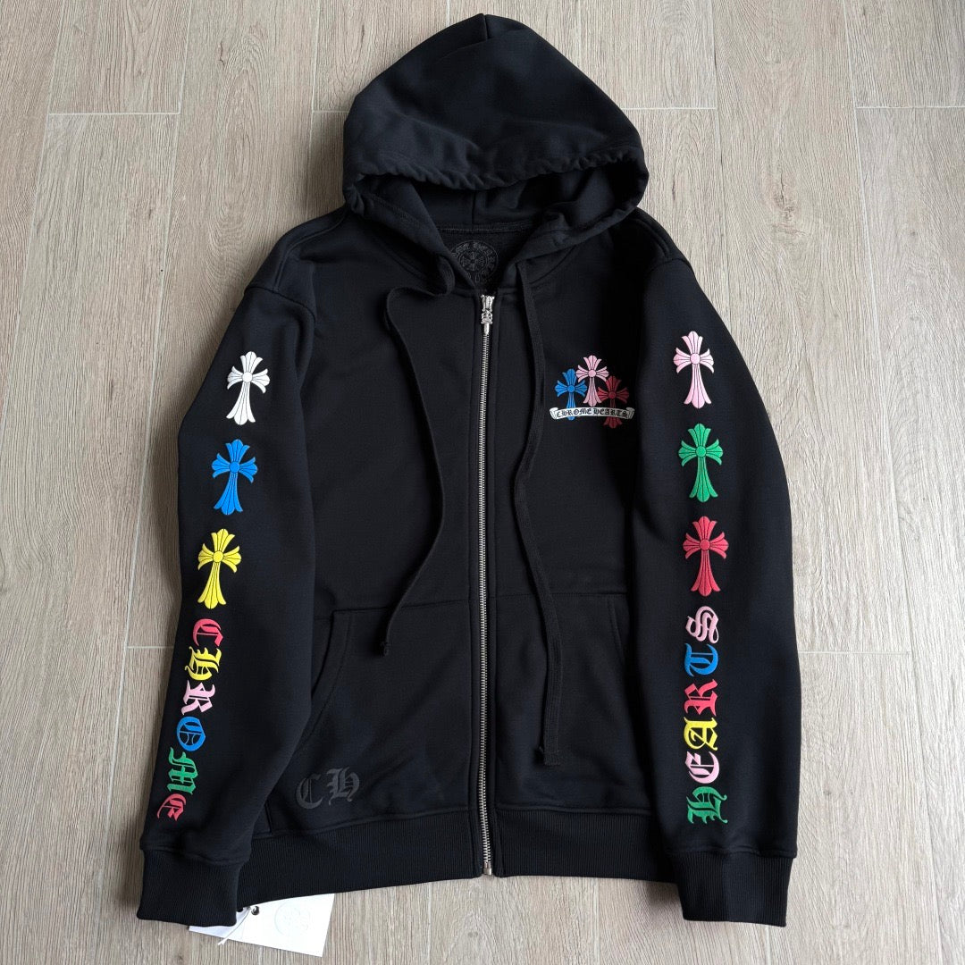 Chrome Hearts Multi-Color Horseshoe Gradient Zip-Up Hoodie – Black