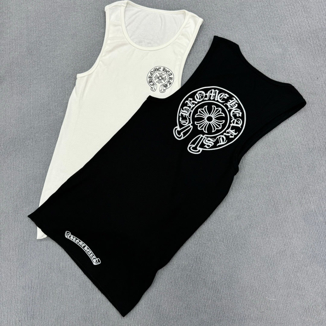 Chrome Hearts Horseshoe Logo Ribbed Tank Top – Black / White