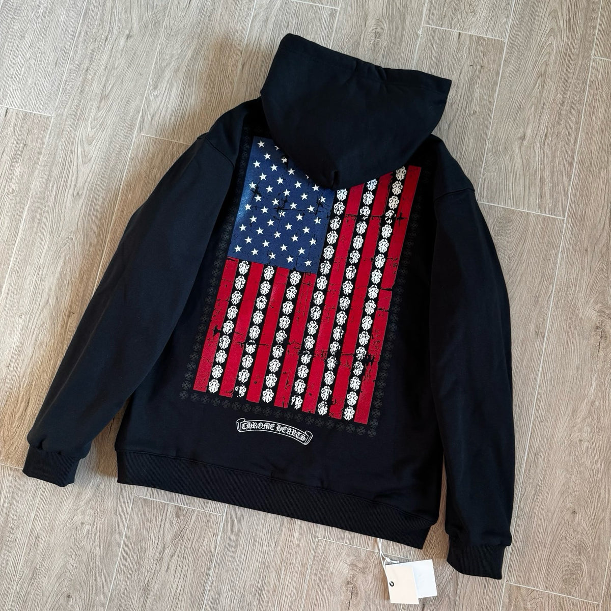 Chrome Hearts USA Flag Cross Zip-Up Hoodie – Black