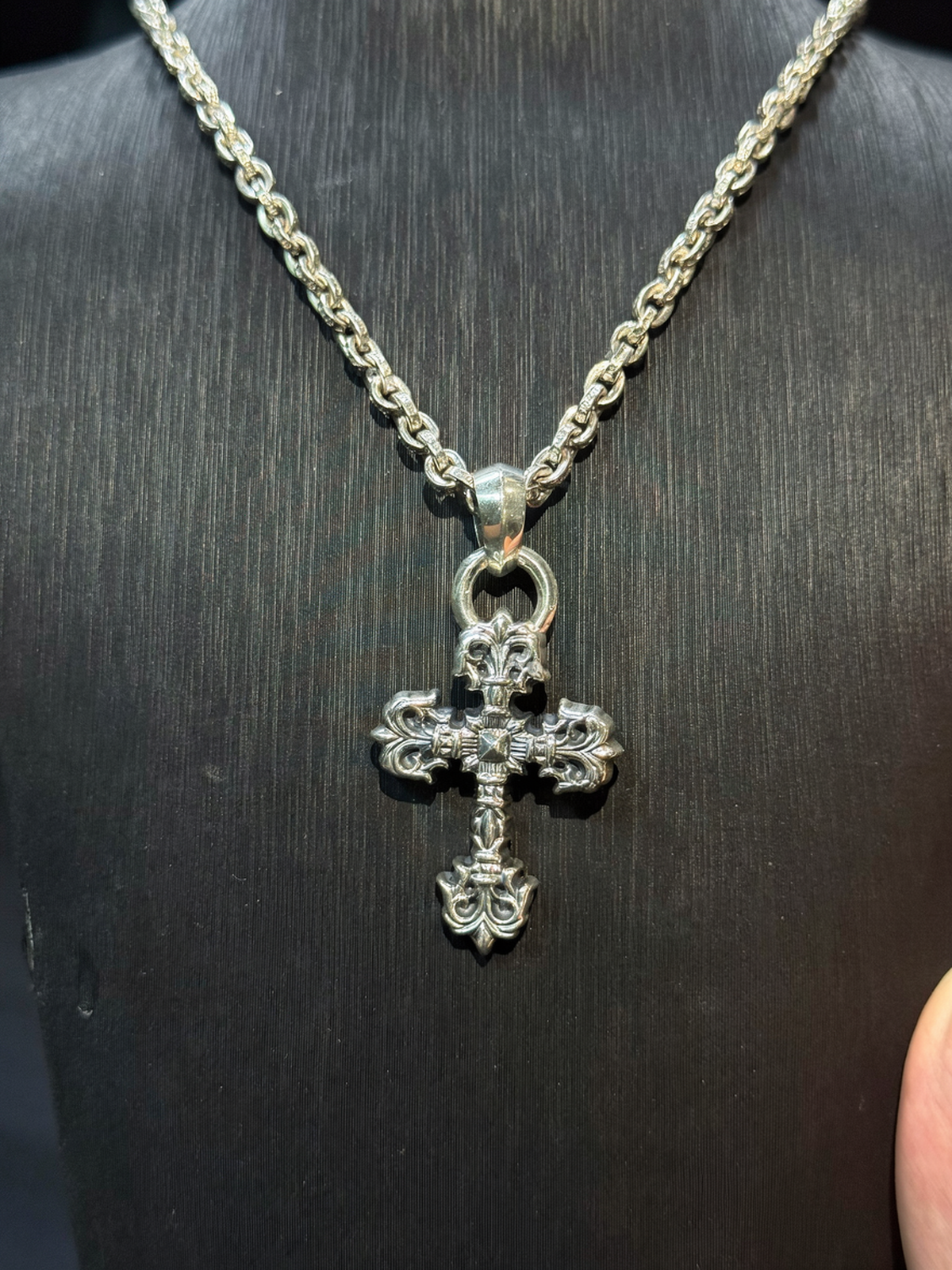 Chrome Hearts Small Filigree Cross Pendant + CH Pouch