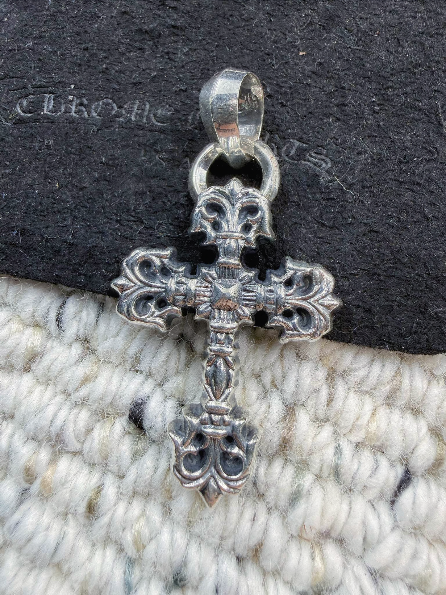 Chrome Hearts Small Filigree Cross Pendant + CH Pouch