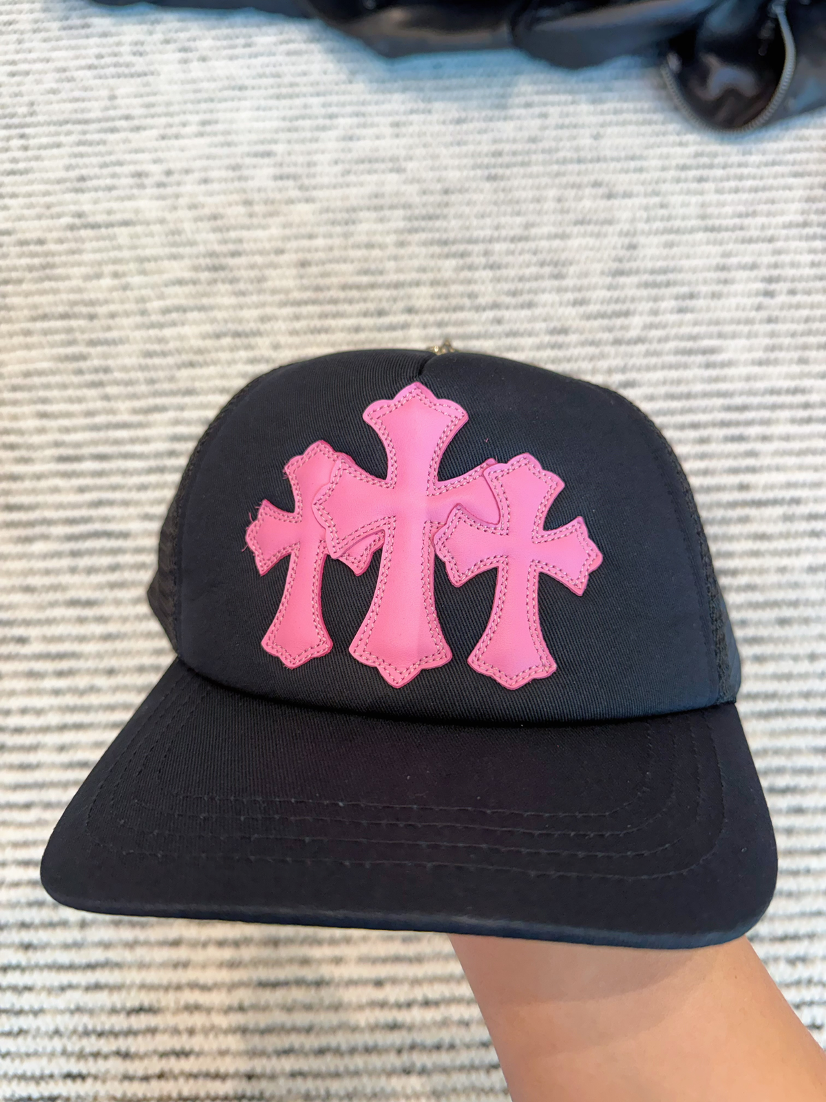 Chrome Hearts Pink Triple Cross Patch Trucker Cap