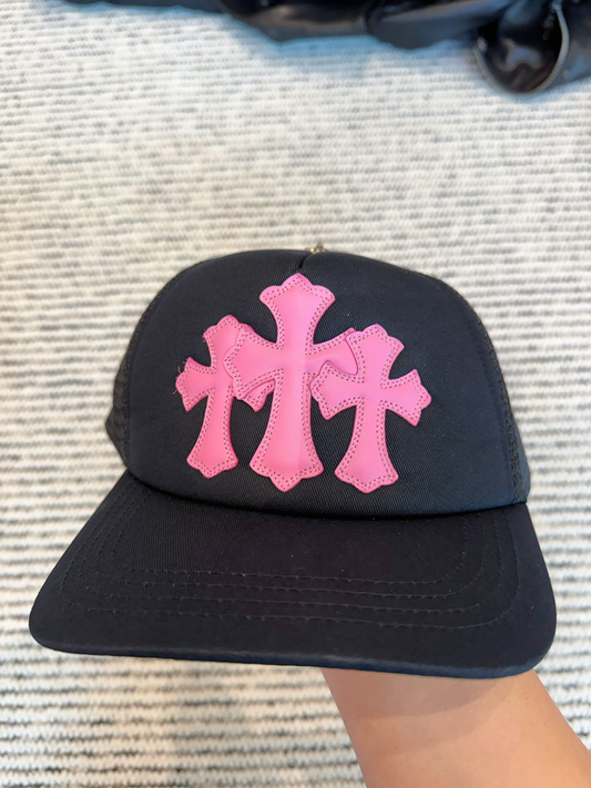 Chrome Hearts Pink Triple Cross Patch Trucker Cap