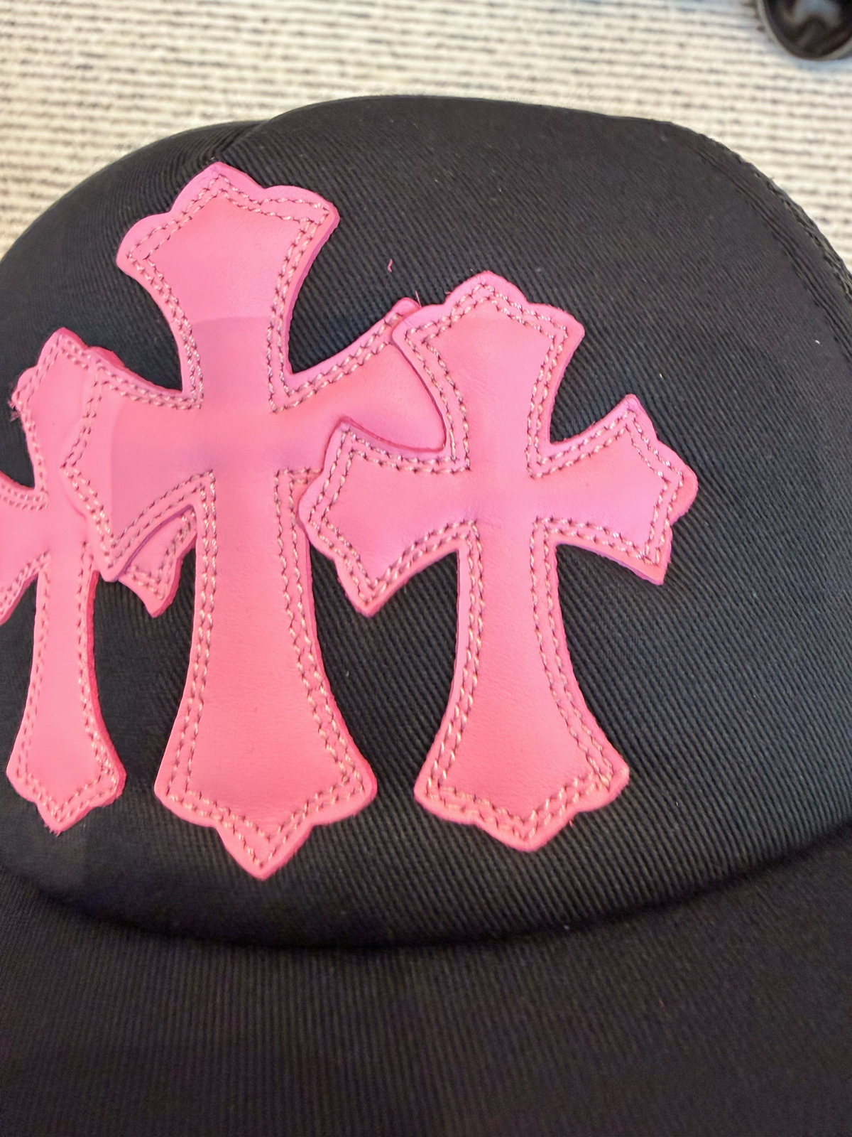 Chrome Hearts Pink Triple Cross Patch Trucker Cap